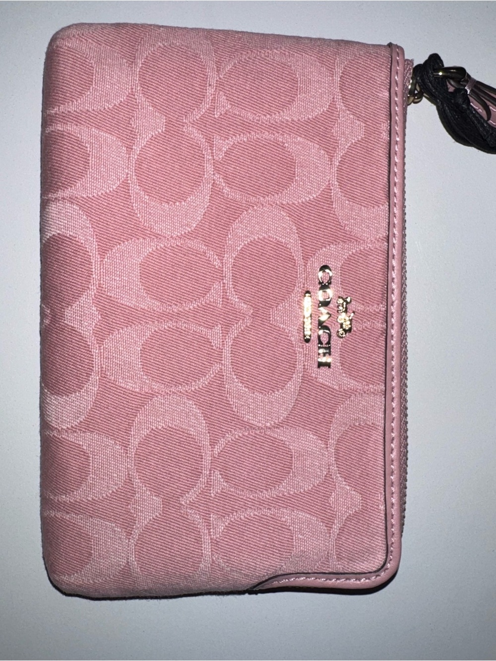 Coach Pink Denim Corner Zip Wristlet